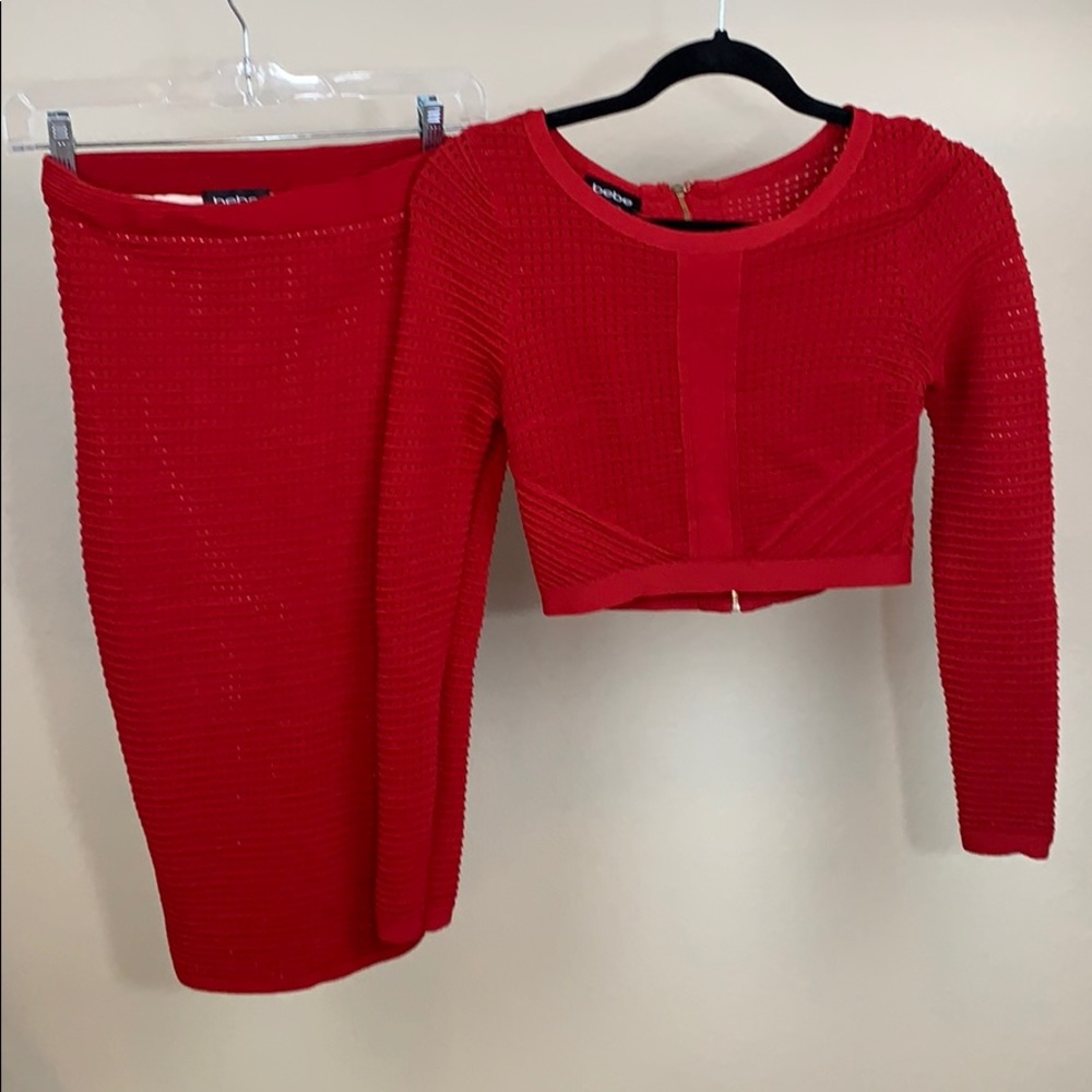 Small Bebe woven red  long sleeve set